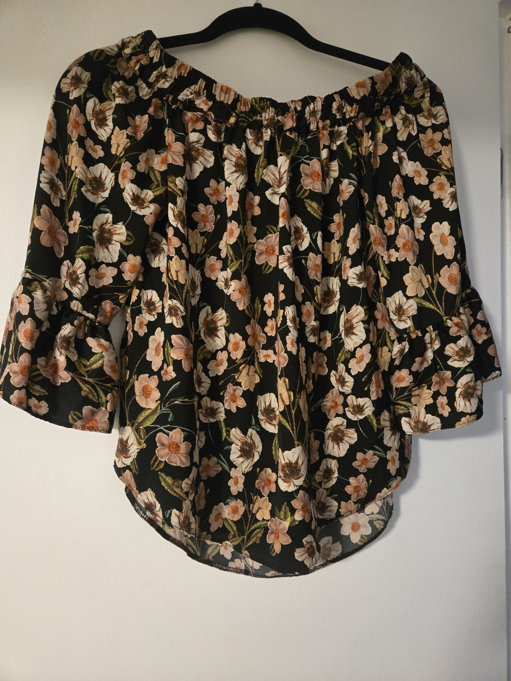 Floral Shirt in Black with Blush Floral Print Topshop